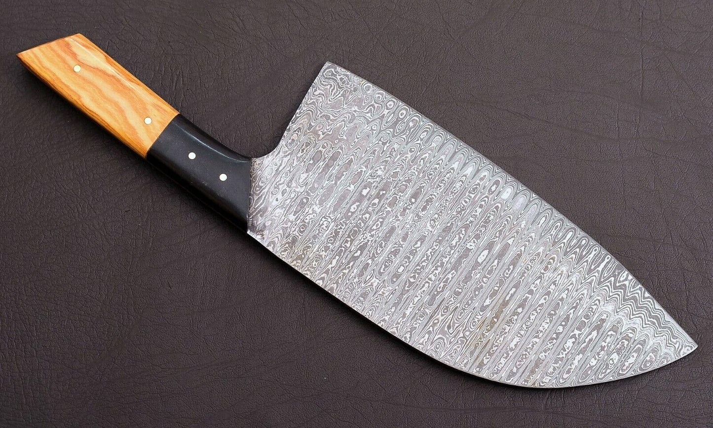 Custom Hand Forged Damascus Steel Chef Cleaver – Handmade Meat Chopper with 7" Blade