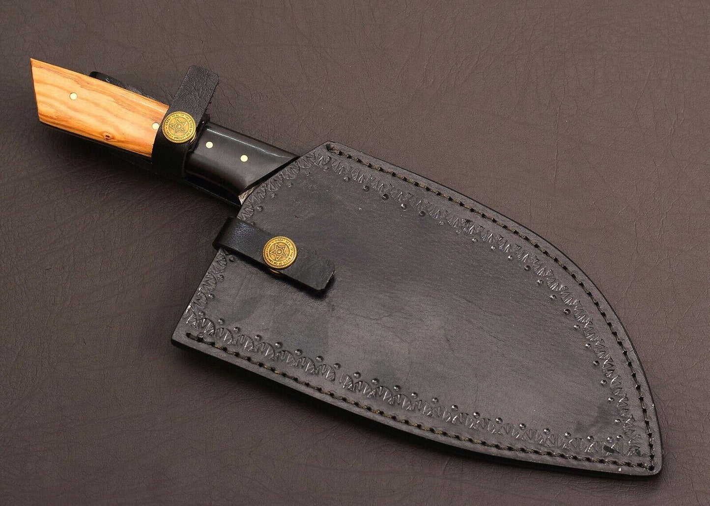 Custom Hand Forged Damascus Steel Chef Cleaver – Handmade Meat Chopper with 7" Blade