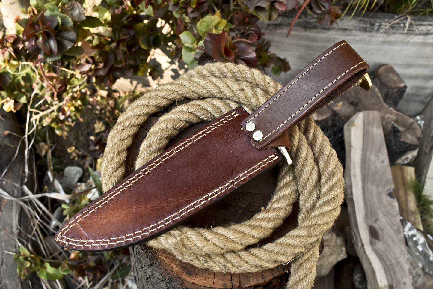 Sports D2 Steel Bowie Knife with Camel Bone Handle & Brass Guard – Handmade EDC Hunting Knife