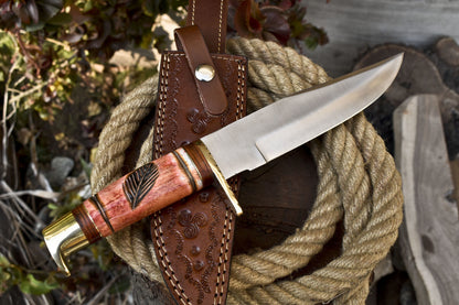 Sports D2 Steel Bowie Knife with Camel Bone Handle & Brass Guard – Handmade EDC Hunting Knife