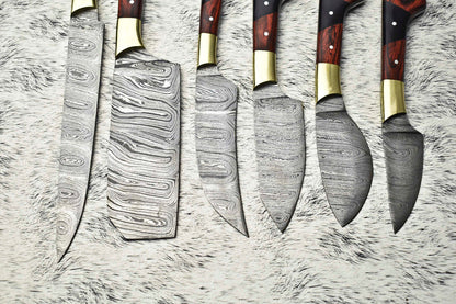 Lot of 6 Handmade Damascus Steel Chef Knife Set – Full Tang Kitchen Cutlery