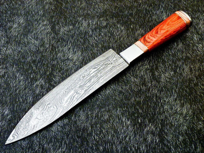13" Custom Hand Forged Damascus Steel Chef Knife Kitchen Knife with Hardwood Handle