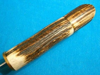 Vintage Feather Damascus Bowie Knife with Stag Antler Handle – 15.4" Custom Handmade Blade