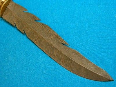 Vintage Feather Damascus Bowie Knife with Stag Antler Handle – 15.4" Custom Handmade Blade
