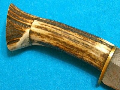 Vintage Feather Damascus Bowie Knife with Stag Antler Handle – 15.4" Custom Handmade Blade
