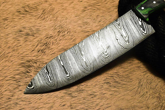 Unique Handmade Damascus Steel Hunting Chef Knife with Ram’s Horn Handle – 12.2" Custom Blade