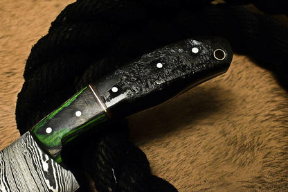 Unique Handmade Damascus Steel Hunting Chef Knife with Ram’s Horn Handle – 12.2" Custom Blade