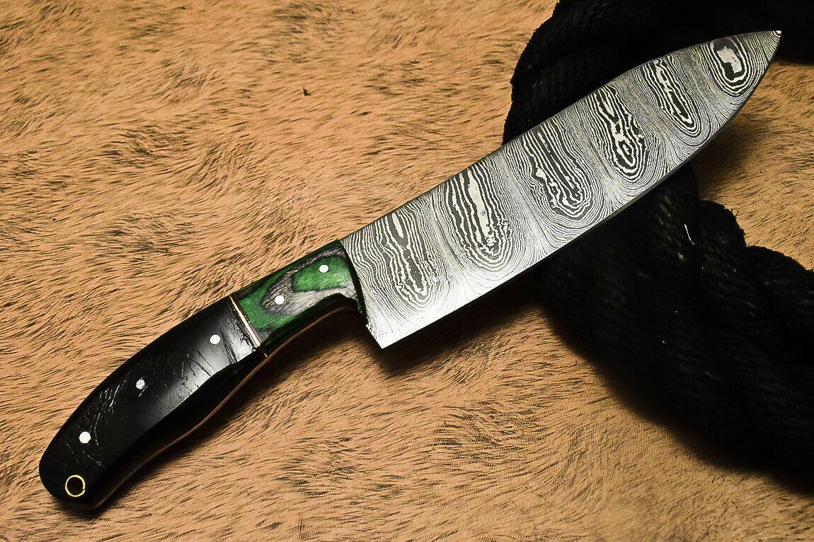Unique Handmade Damascus Steel Hunting Chef Knife with Ram’s Horn Handle – 12.2" Custom Blade