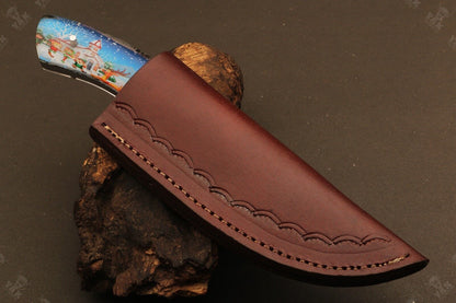 Heritage Forge 8 Inch Ladder Damascus Steel Bowie Knife with Resin Handle