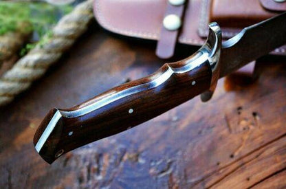 Handmade Damascus Steel Bowie Hunting Knife with Walnut Wood Handle by Heritage Forge