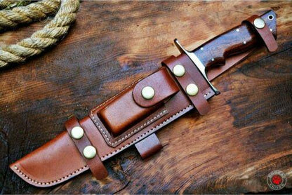 Handmade Damascus Steel Bowie Hunting Knife with Walnut Wood Handle by Heritage Forge