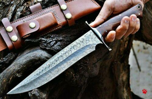 Handmade Damascus Steel Bowie Hunting Knife with Walnut Wood Handle by Heritage Forge