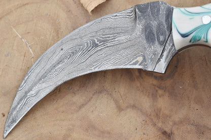 Custom Handmade Damascus Karambit Knife Hunting Karambit with Resin Handle