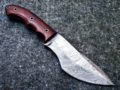 10.5 Inch Handmade Damascus Full Tang Hunting Bowie Knife with Hardwood Handle