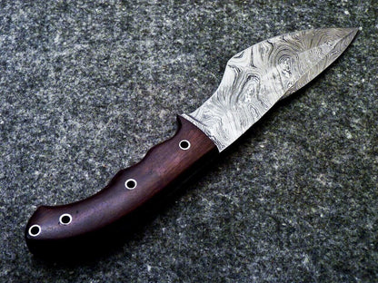 10.5 Inch Handmade Damascus Full Tang Hunting Bowie Knife with Hardwood Handle