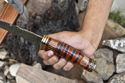 Heritage Forge 13 Inch Damascus Bowie Knife with Hardwood Handle and Brass Guard