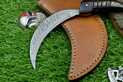 Handmade J2 Steel 8" Bowie Hunting Knife with Wooden Handle & Leather Sheath