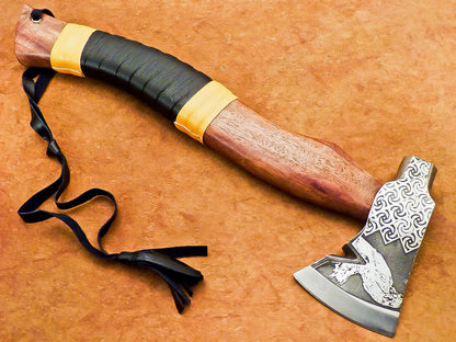 Forged Carbon Steel Viking Camping Hatchet Tomahawk Axe 15 Inch Natural Wood Handle
