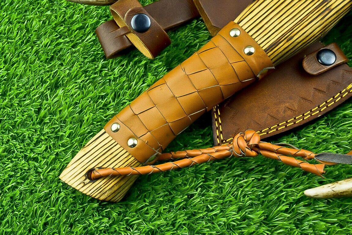 Hand Forged 13 Inch Viking Steel Axe with Ash Wood Leather Wrapped Handle and Sheath