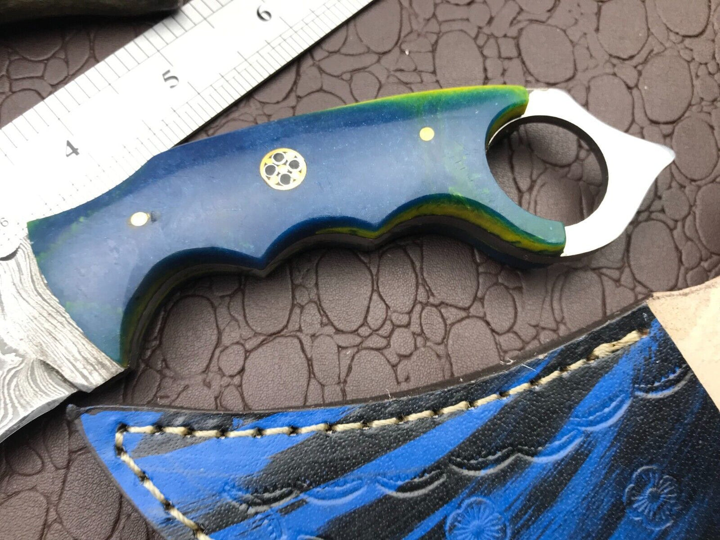 8" Handmade Best Damascus Karambit Custom Damascus Steel Karambit Knife with Resin Handle
