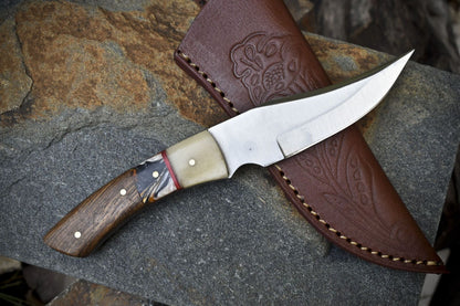7.5" Hand-Forged Skinner Knife | AUS-8 Steel Blade | Walnut Wood Handle | Hiking & Hunting