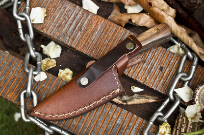 Custom Ladder Damascus Skinner Knife 7 Inch with Walnut Wood Handle W/ Leather Sheath – Camping and Outdoor Gift