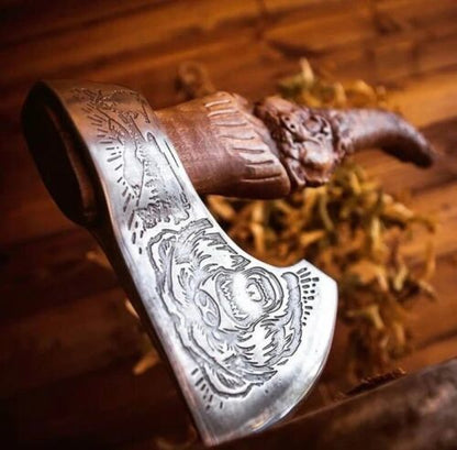 Handmade Hand-Forged Viking Axe Bearded Battle Axe with Customizable Handle