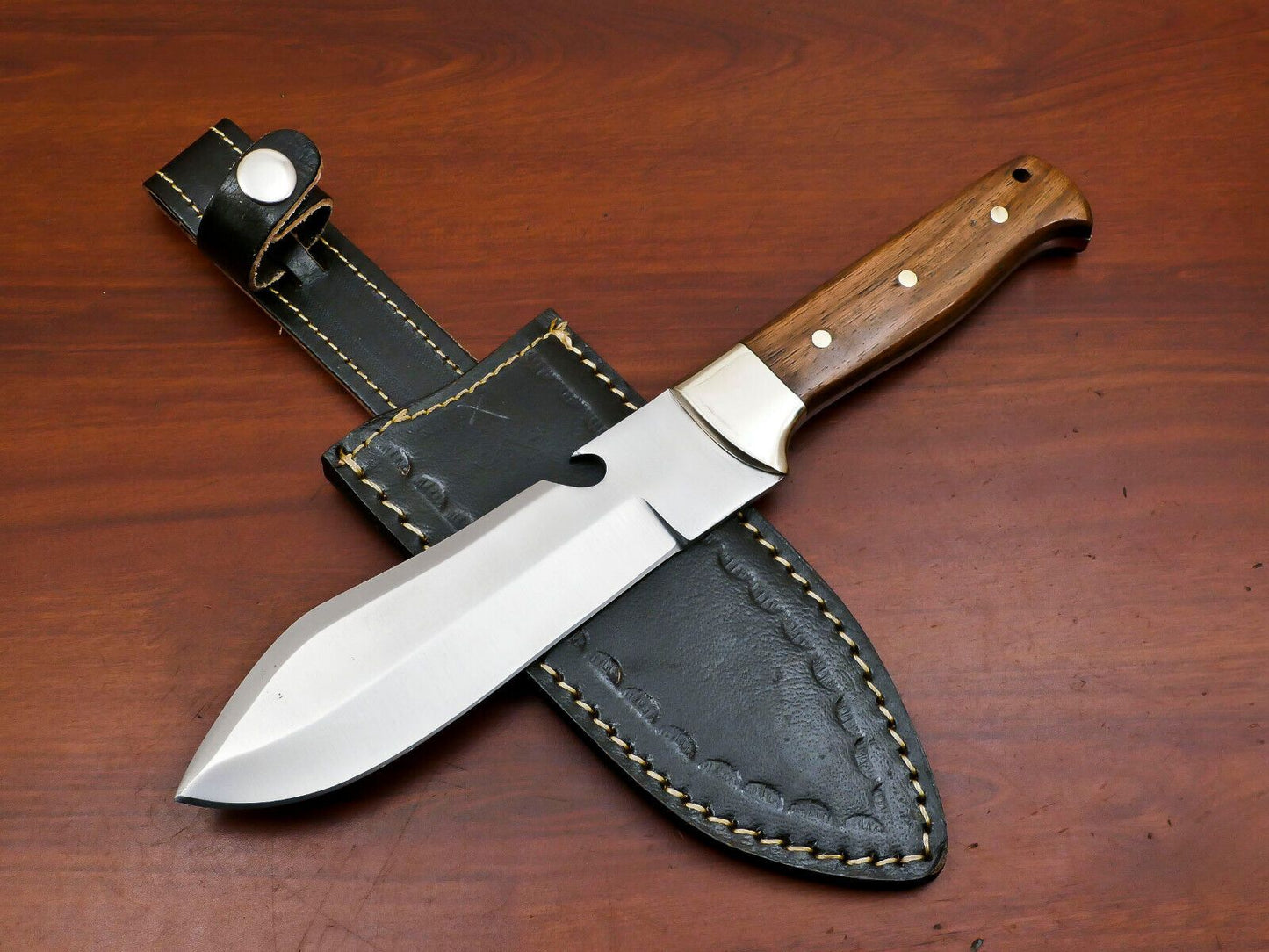 Handmade 12 Inch D2 Steel Full Tang Bowie Hunting Knife – Rosewood Handle