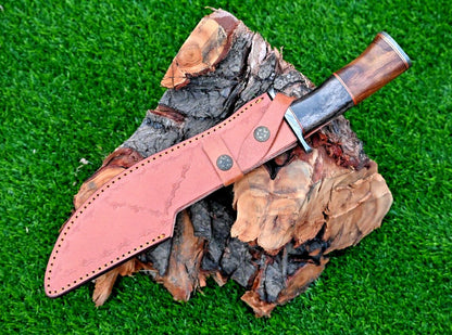 Custom Handmade Damascus Bowie Hunting Knife – 15" Survival Tracker with Wood & Camel Bone Handle