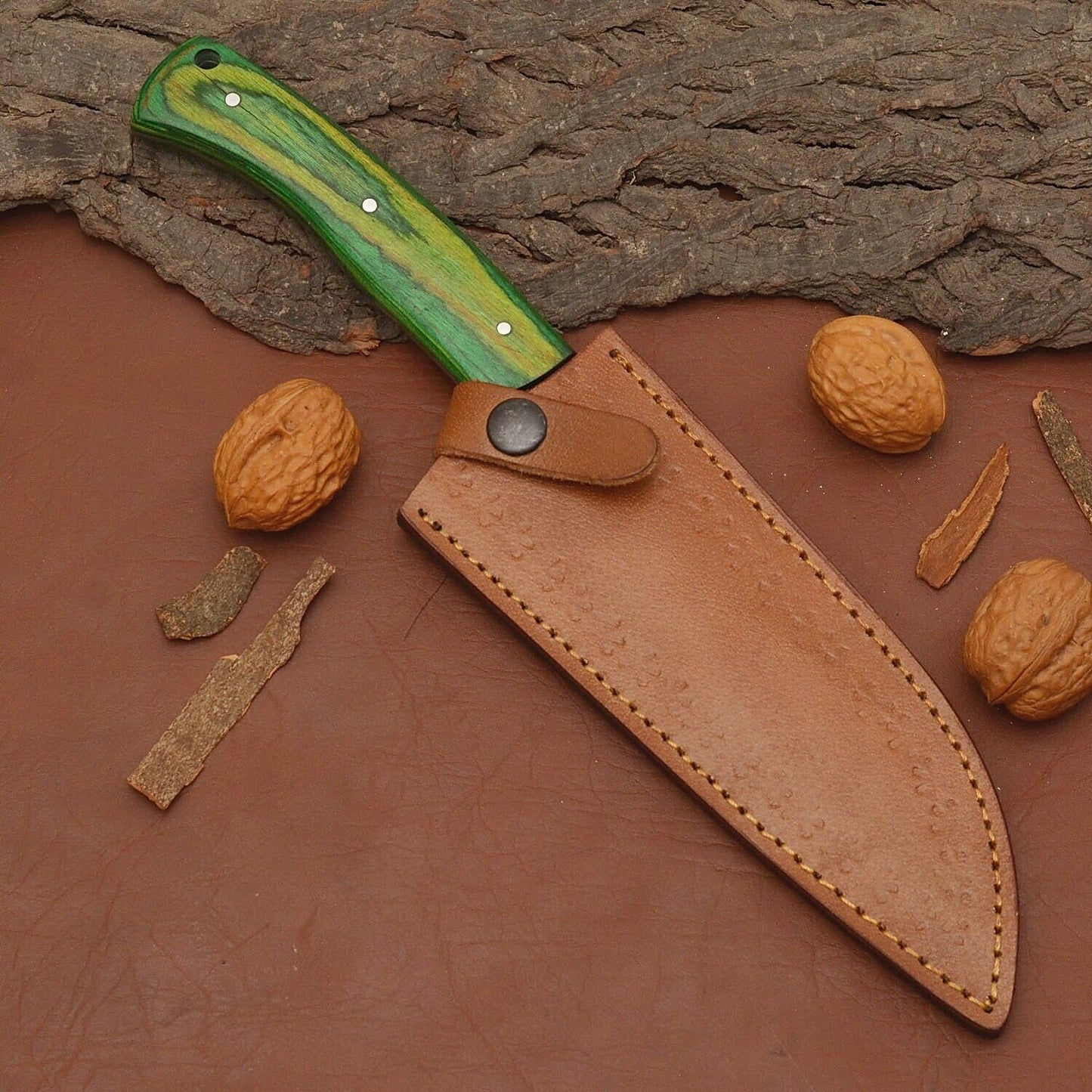 Premium Handmade Damascus Chef Knife – Full Tang Kitchen Knife with Wooden Handle
