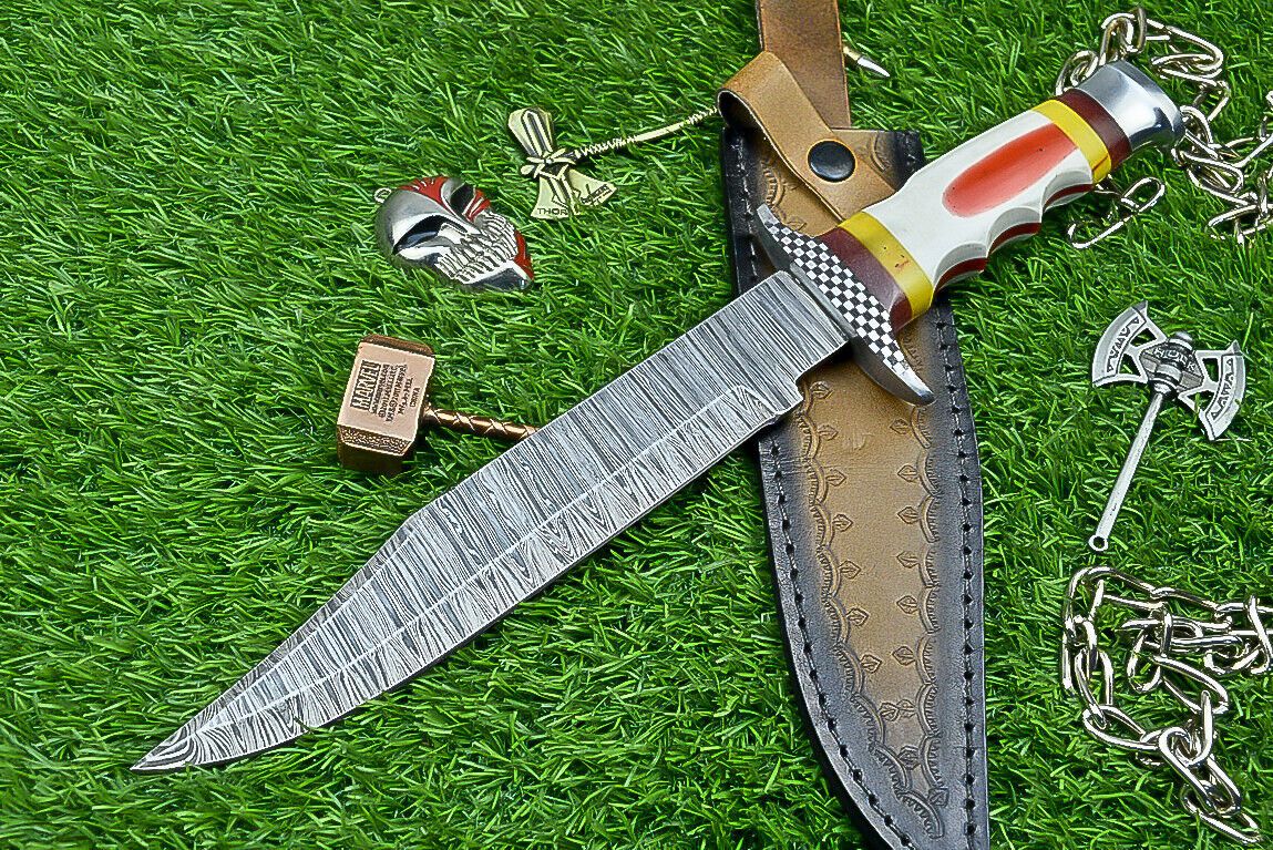 Heritage Forge Shadowfang Damascus Steel Bowie Knife with Resin Handle