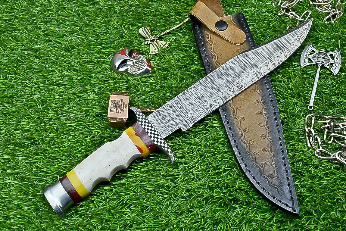 Heritage Forge Shadowfang Damascus Steel Bowie Knife with Resin Handle