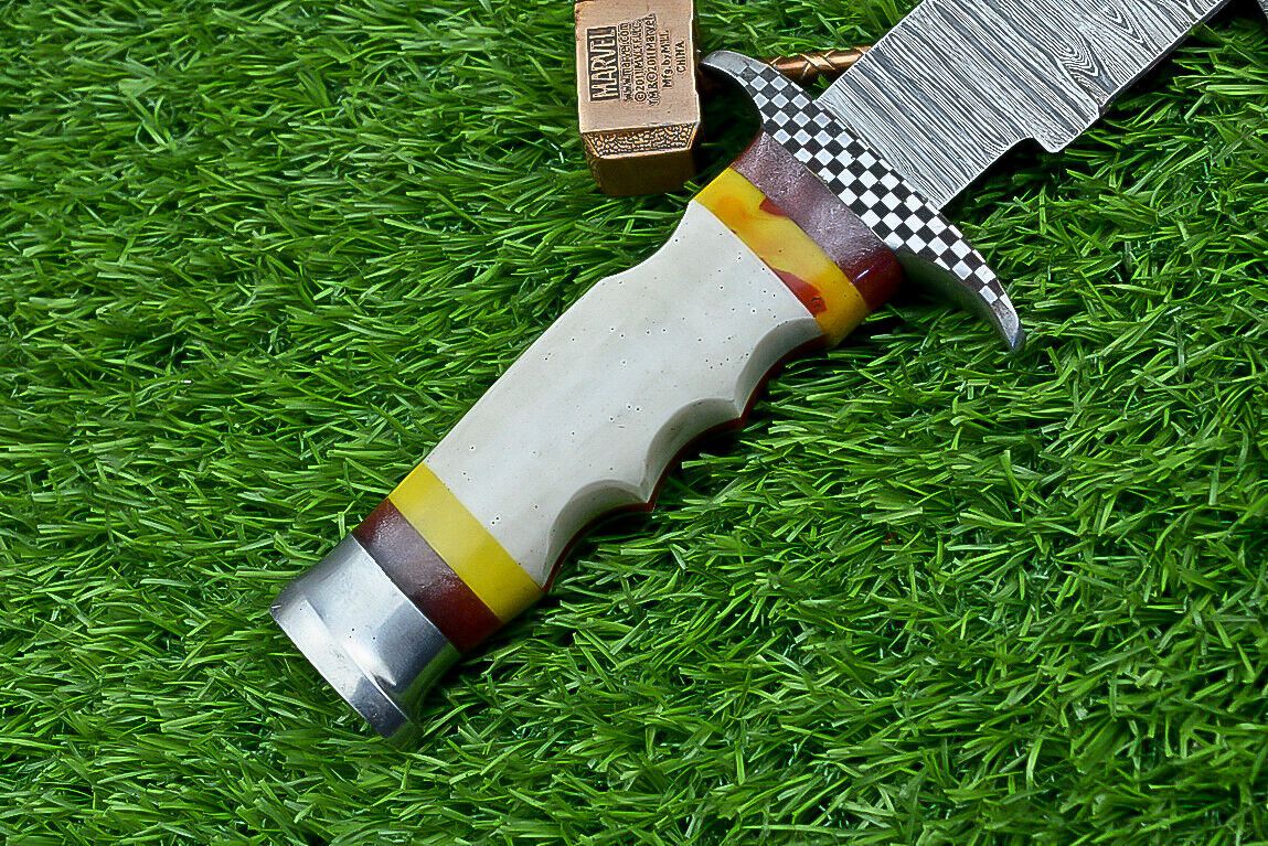 Heritage Forge Shadowfang Damascus Steel Bowie Knife with Resin Handle