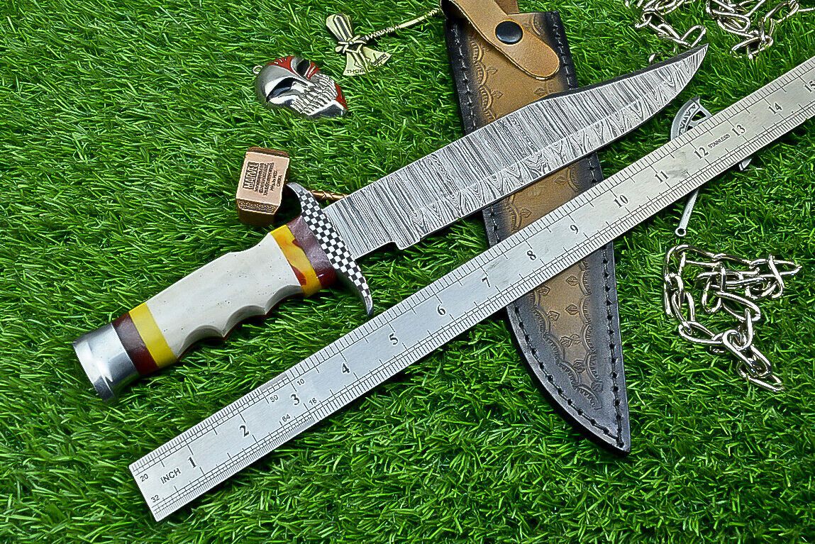 Heritage Forge Shadowfang Damascus Steel Bowie Knife with Resin Handle