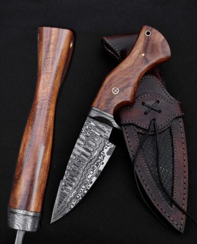 Heritage Forge 9.7 Inch Damascus Steel Bowie Hunting Knife with Walnut Wood Handle and Leather Sheath