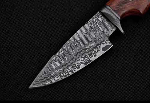 Heritage Forge 9.7 Inch Damascus Steel Bowie Hunting Knife with Walnut Wood Handle and Leather Sheath