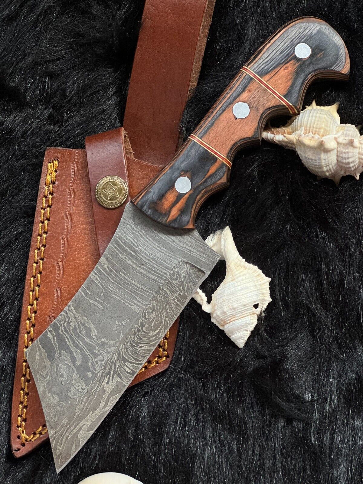 9" Twist Damascus Steel Bowie Knife – Camel Bone & Wood Handle