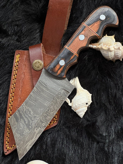 9" Twist Damascus Steel Bowie Knife – Camel Bone & Wood Handle