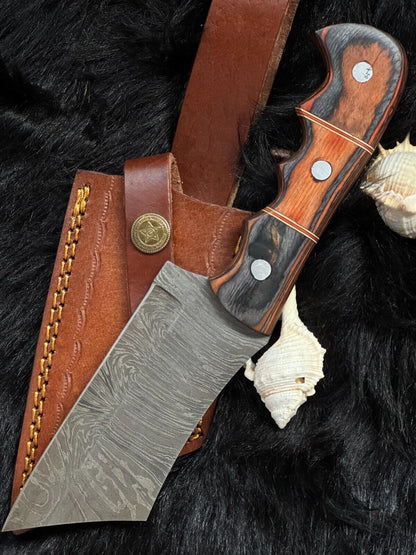 9" Twist Damascus Steel Bowie Knife – Camel Bone & Wood Handle