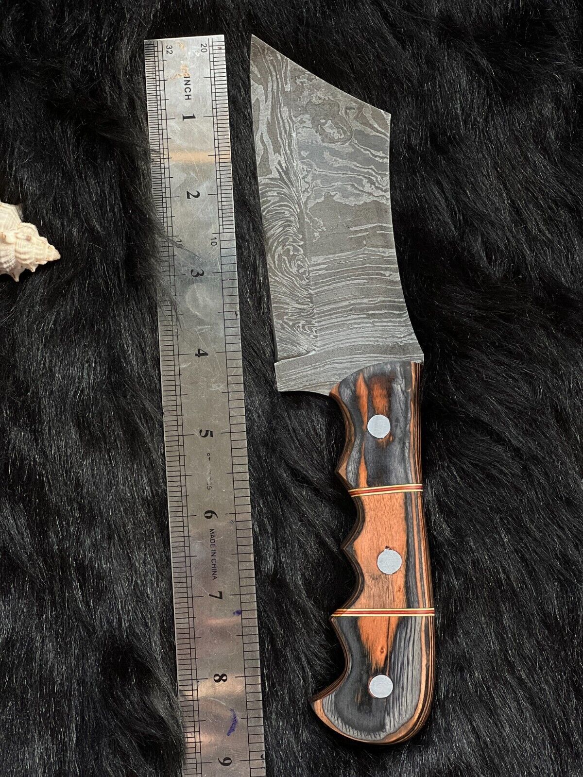9" Twist Damascus Steel Bowie Knife – Camel Bone & Wood Handle