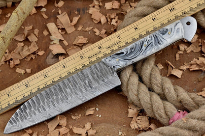 Premium Custom Handmade Forged Damascus Steel Chef Knife with White & Black Raisin Handle