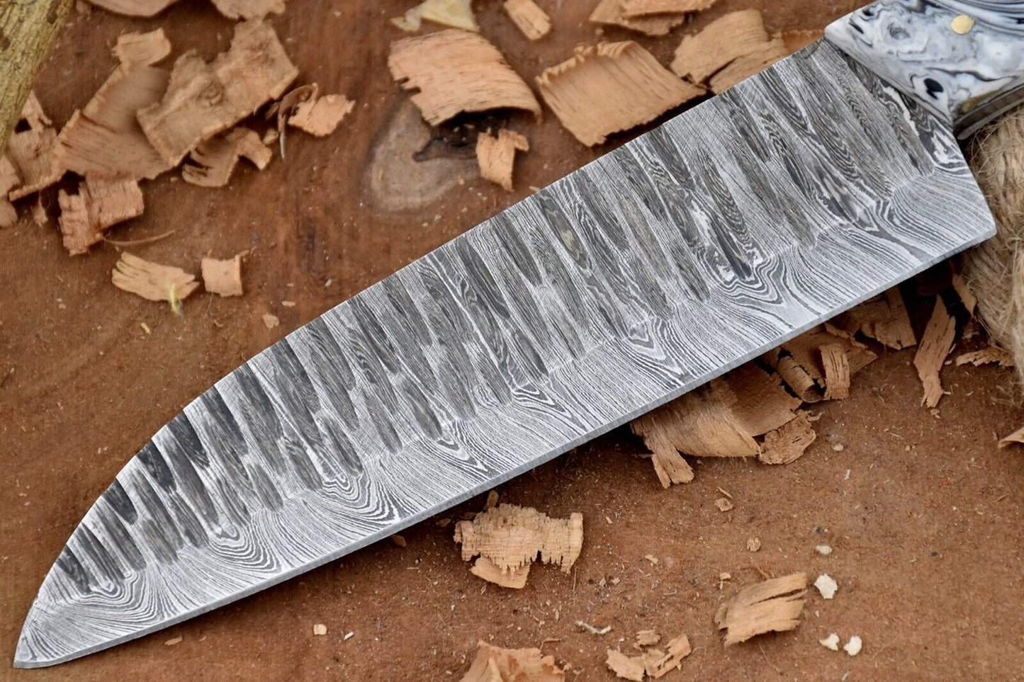 Premium Custom Handmade Forged Damascus Steel Chef Knife with White & Black Raisin Handle