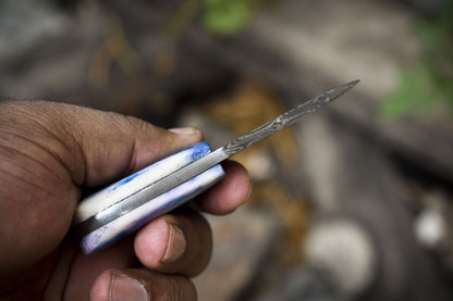 Miniature Twist Damascus Skinner Knife Hand Forged Corain Handle for Hunting and Sports