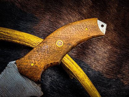 Custom Handmade Damascus Steel Skinner Knife with D2 Blade and Wood Handle