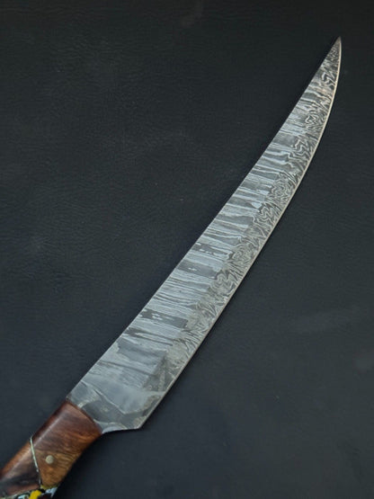 12" Damascus Fillet Knife Handmade Custom Fillet Knife with Resin & Wood Handle