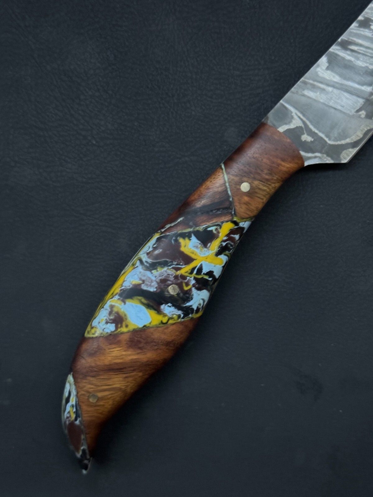 12" Damascus Fillet Knife Handmade Custom Fillet Knife with Resin & Wood Handle