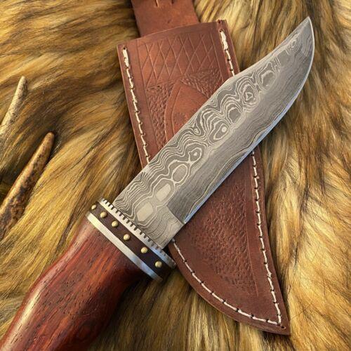 11" EDC Custom Handmade Hand Forged Damascus Hunting Bushcraft Bowie Knife | Leather Sheath