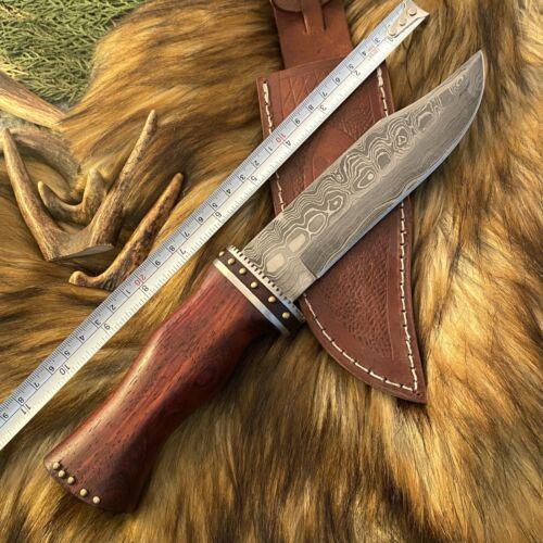 11" EDC Custom Handmade Hand Forged Damascus Hunting Bushcraft Bowie Knife | Leather Sheath