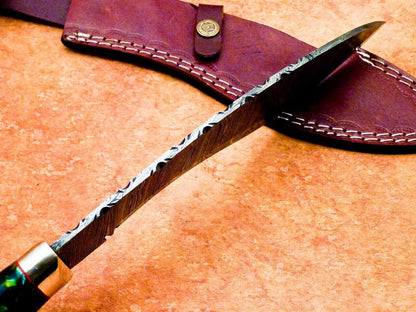 15 Inch Damascus Kukri Knife Resin Handle and Brass Bolster