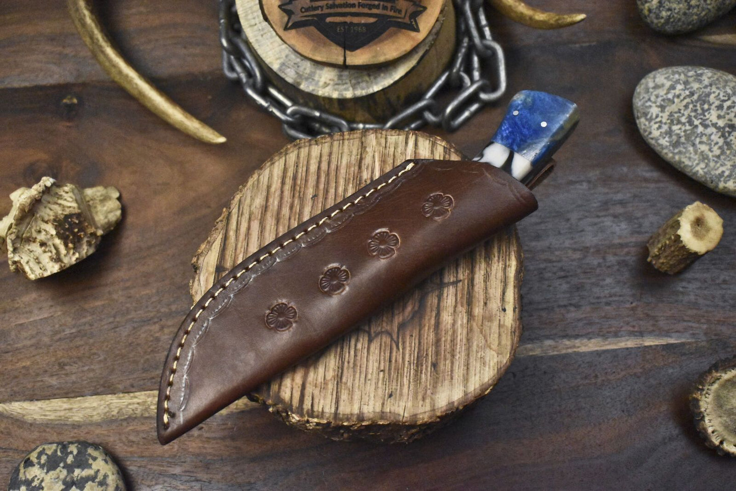 Twist Damascus Skinner Knife with Corain Handle and Micarta Bolster for Sports Hunting